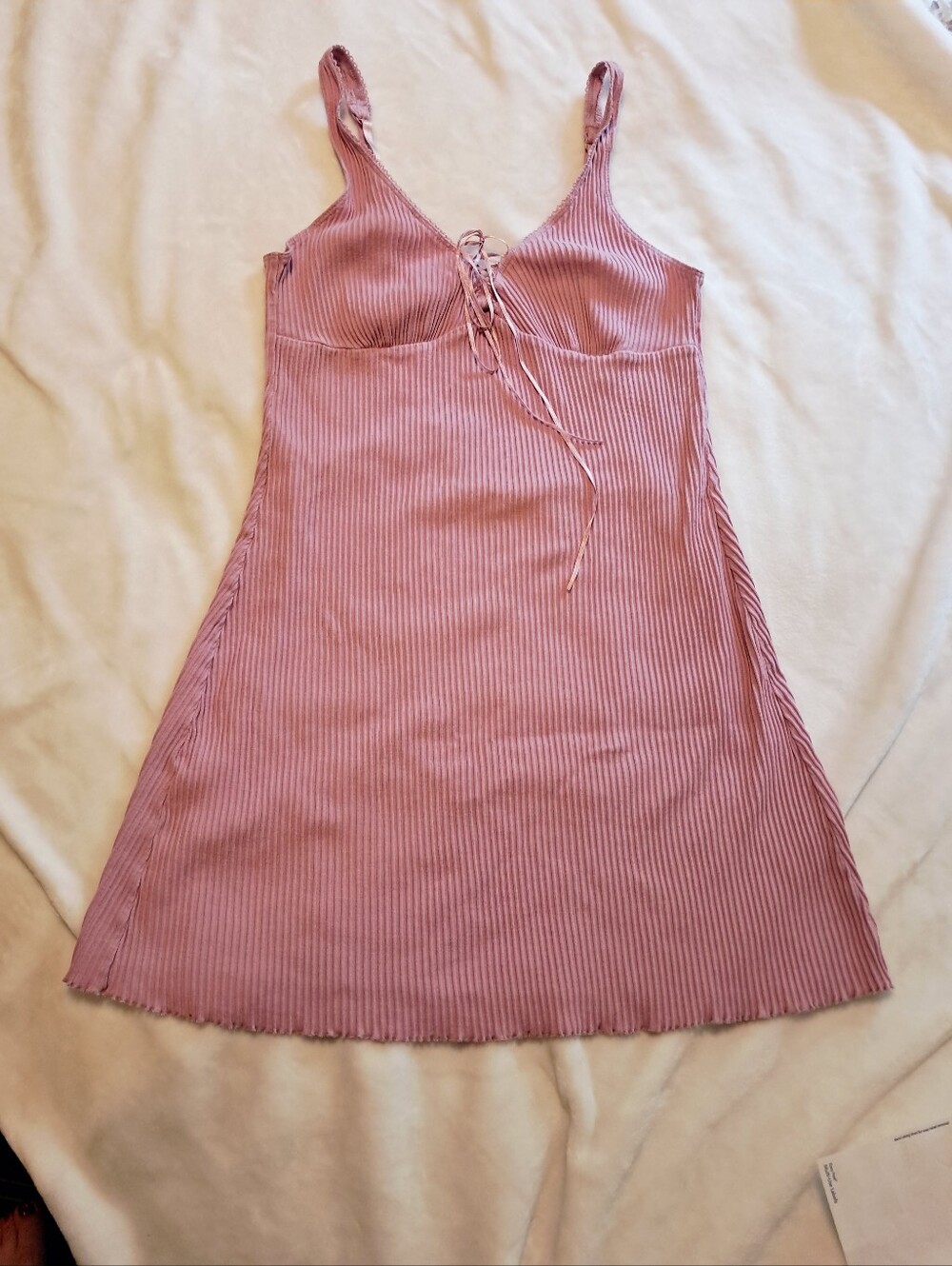 Victoria's Secret Mauve Ribbed Tie-Front Slip Dress In Medium